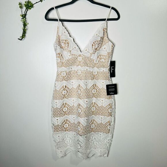 Lulu’s White Macrame Lace Overlay Nude Dress Bridal Rehearsal NWT! - Picture 1 of 11
